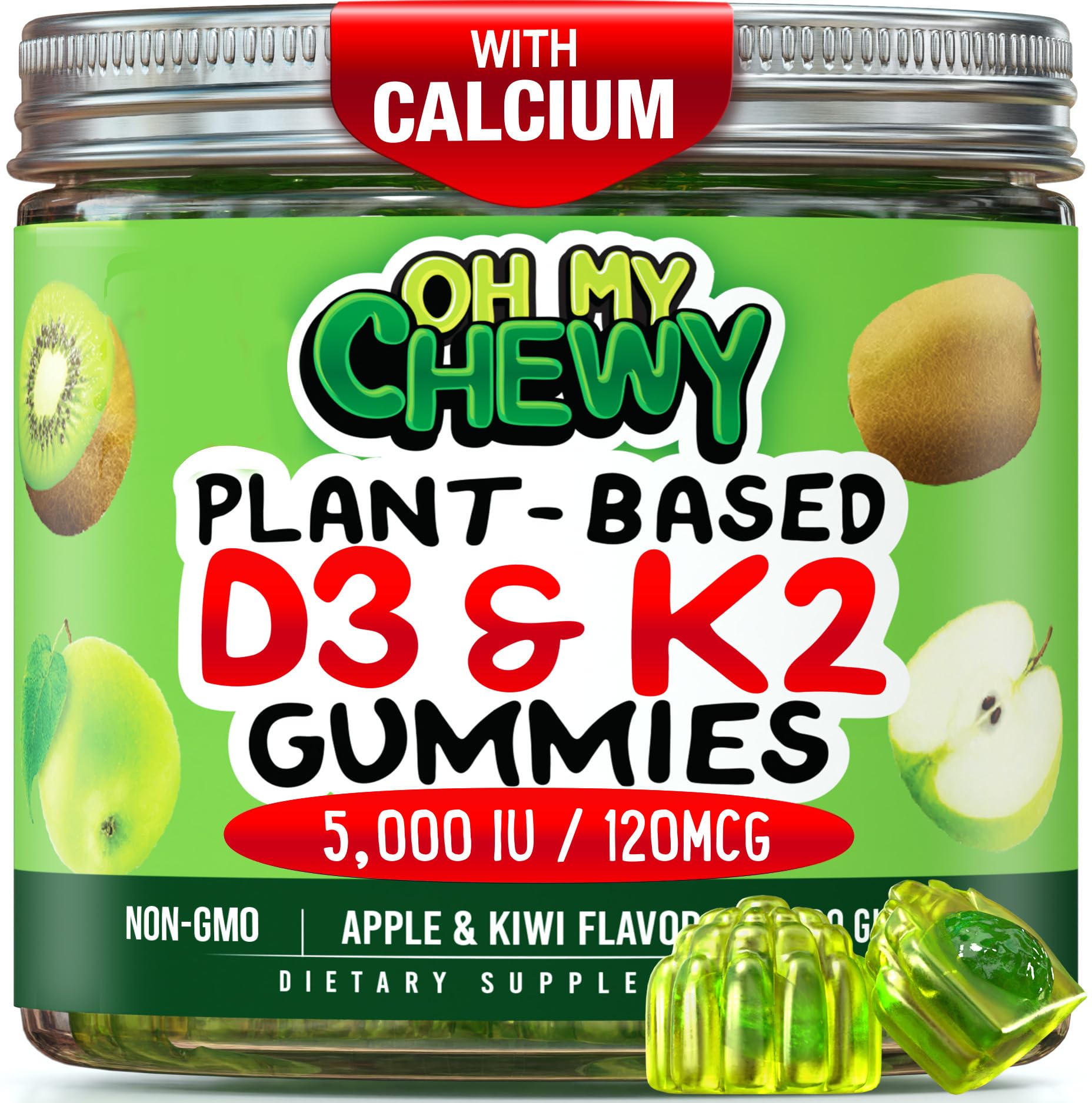 OH MY CHEWY gummies bottle front view for daily bone and energy support.