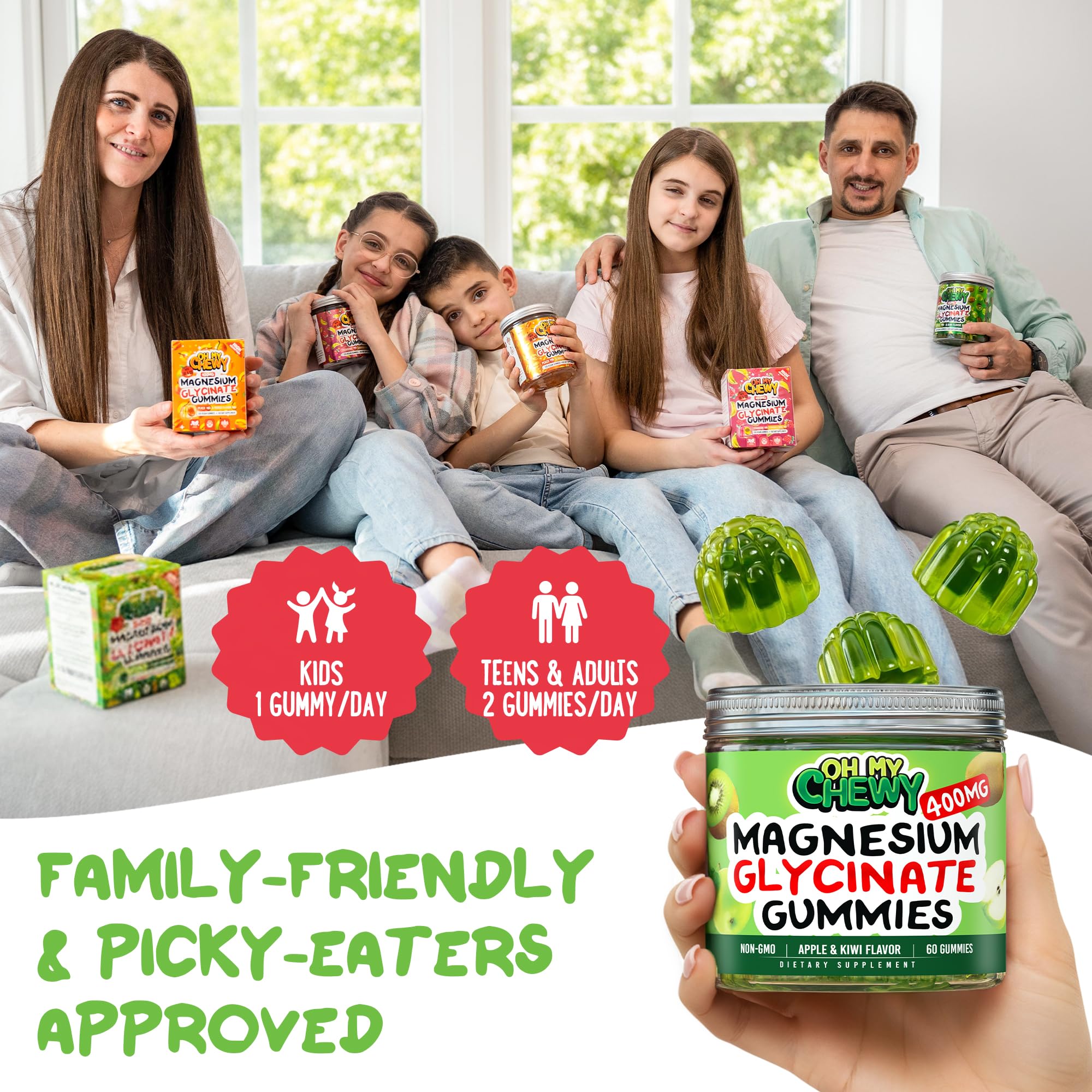 OH MY CHEWY packaging highlights 120-count count for long lasting family use