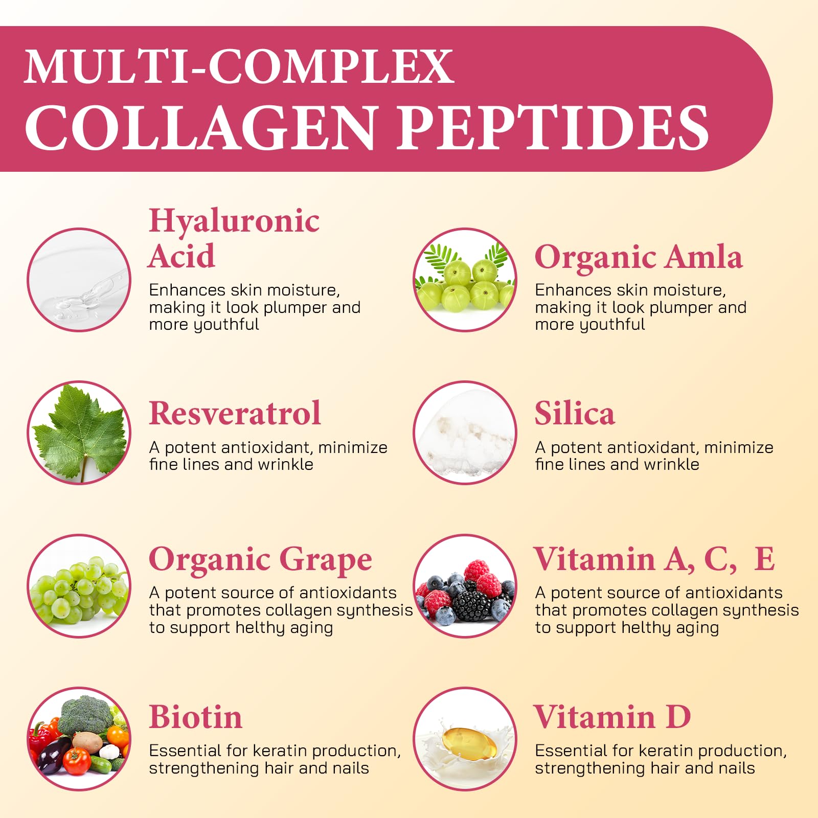 OHaboth collagen gummies packaging shows silica and grape extract for antioxidant support.
