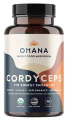 Ohana Cordyceps Extract organic powder bag showcasing premium whole-food mushroom blend for daily wellness
