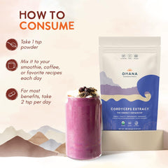 Ohana Cordyceps Extract powder ready for tea or coffee boosts morning ritual
