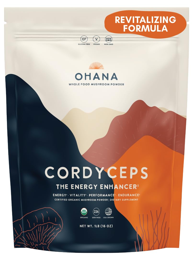 Ohana Cordyceps organic powder bag boosts daily energy and vitality.