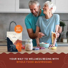 Ohana Cordyceps powder scoop highlights convenient serving for smoothies.