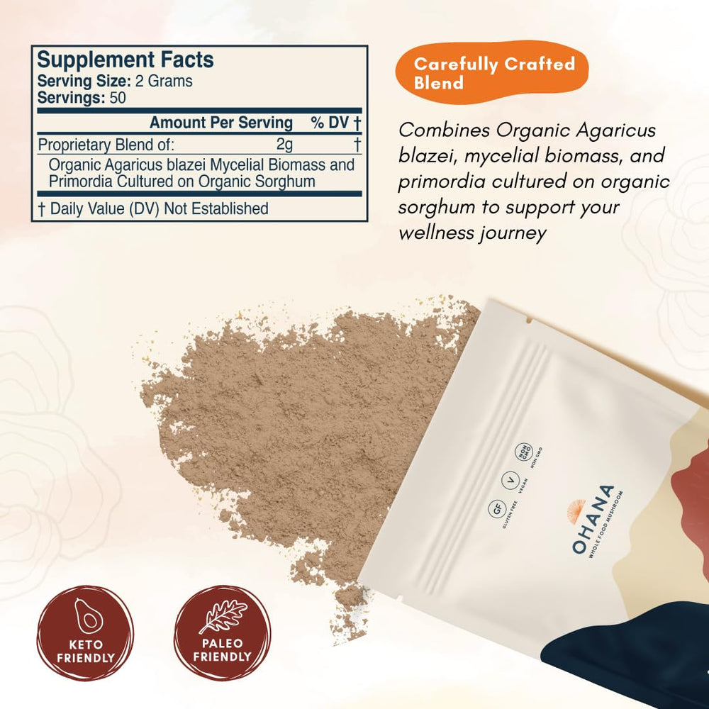 Ohana Mushrooms Agaricus Blazei capsules for easy daily use