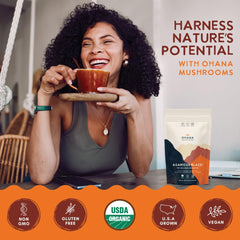 Ohana Mushrooms Agaricus Blazei origin shows USA grown organic mushrooms