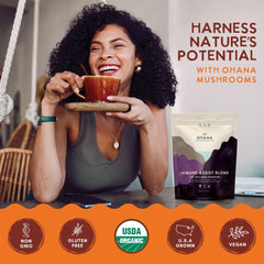 Ohana Immune Assist Blend gluten-free vegan labeling shown on bag.
