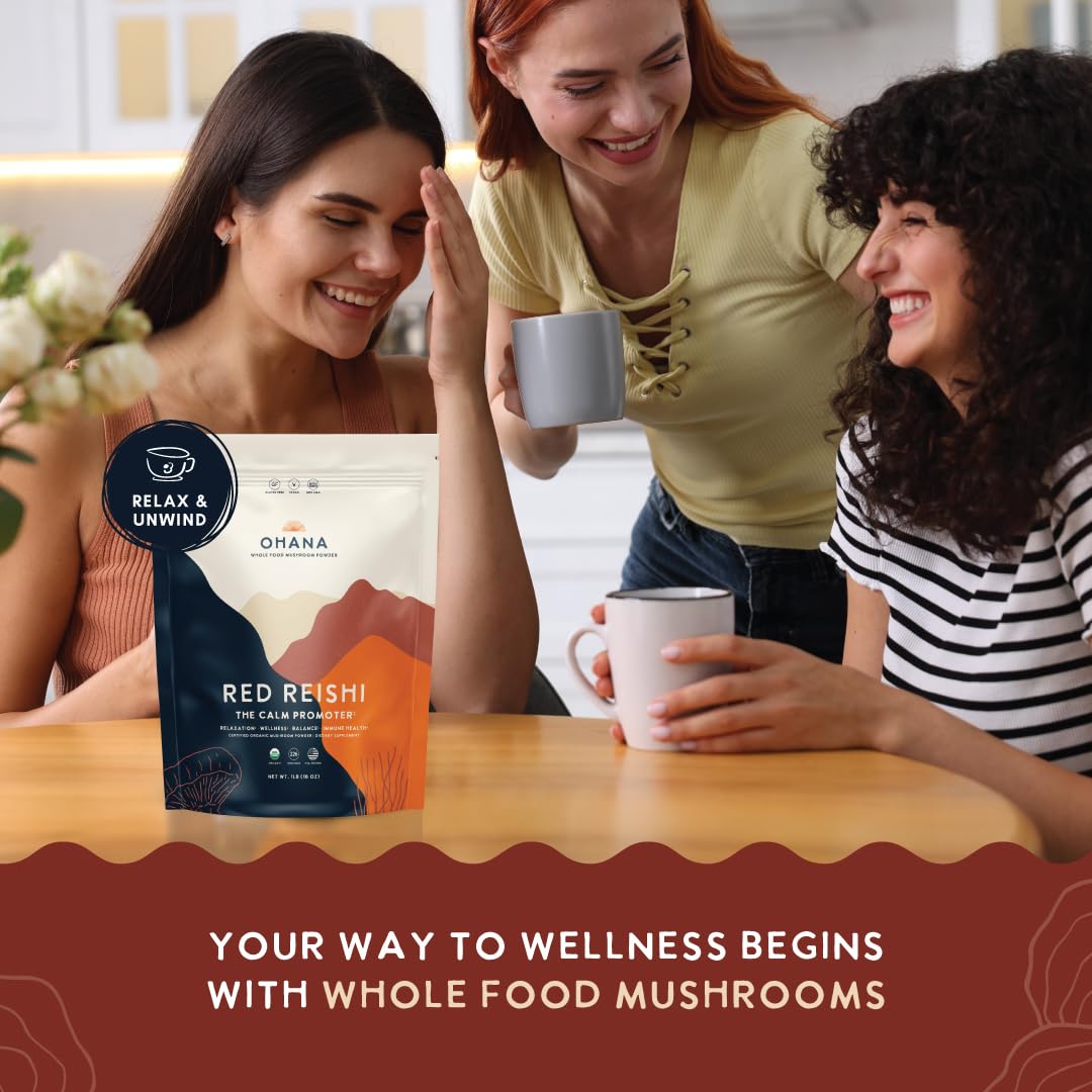 Ohana Red Reishi capsule pack for convenient vegan and gluten-free daily routine.