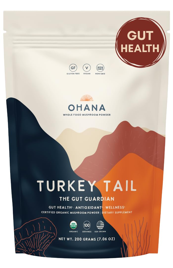 Ohana Turkey Tail powder bag for daily shakes and smoothies