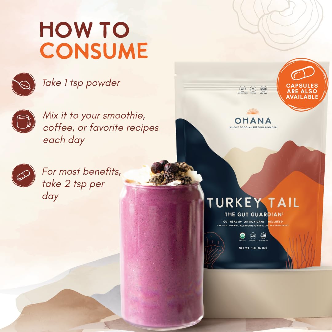 Ohana Turkey Tail powder jar ready to blend into shakes.