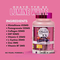 OhayoTYO EX Lumine White Glutathione label shows essential details