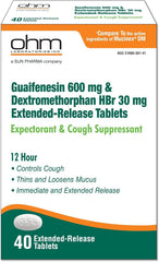Ohm Guaifenesin-Dextromethorphan ER tablets, pack-shot, highlighting mucus thinning and daytime cough relief
