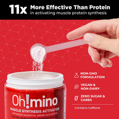 Oh!mino caffeinated energy boost formula shown in glass for focus during training.