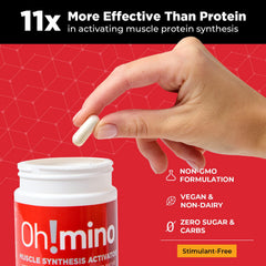 Oh!mino label and nutrition facts emphasizing vegan, clean formula.