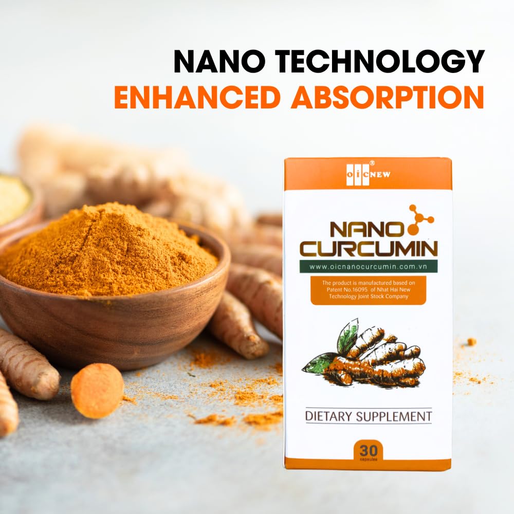 OIC NEW Nano Curcumin packaging box and label highlighting nano technology.