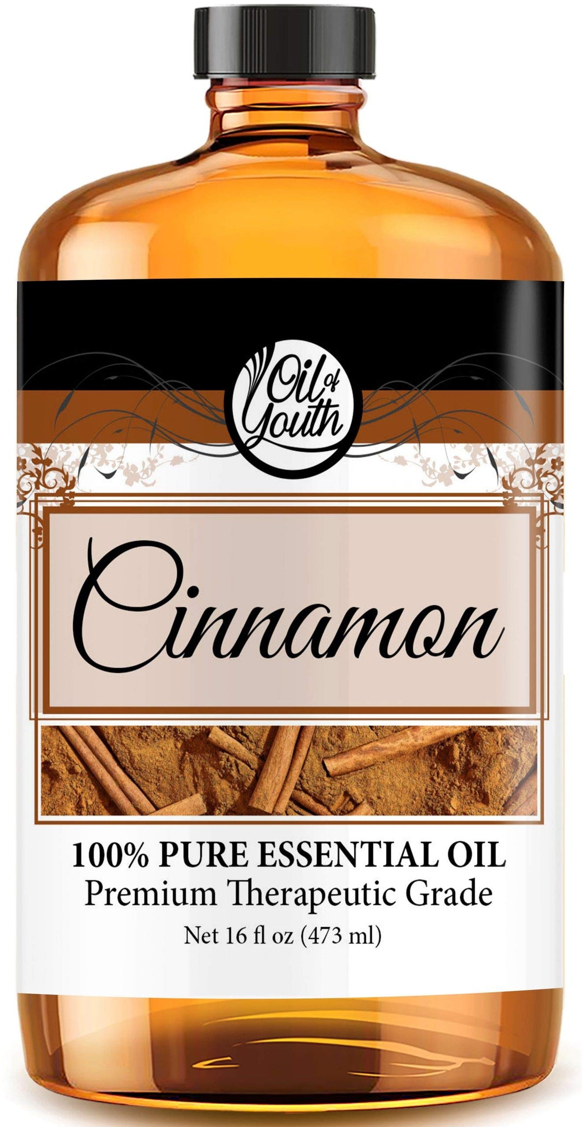 Oil of Youth Cinnamon essential oil bottle pour for premium aromatherapy and diffuser use.