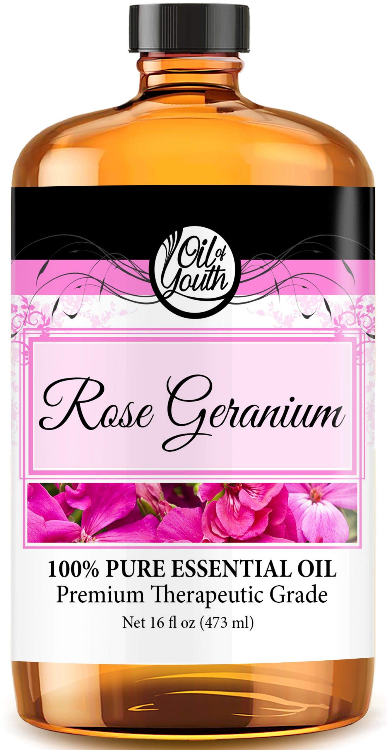 Oil of Youth Rose Geranium oil bottle 16oz for diffusers and skincare.