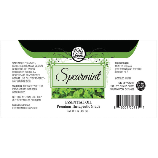 Oil of Youth spearmint oil used in diffusers for refreshing ambiance.