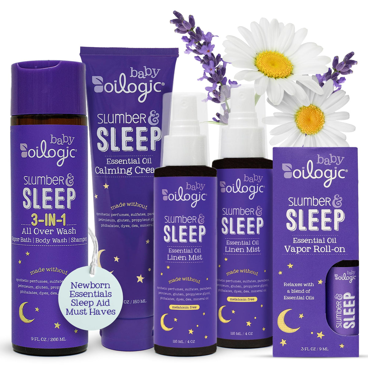 Oilogic Slumber and Sleep All Over Wash bottle for gentle bath time.