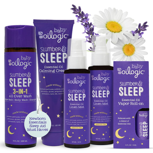 Oilogic Slumber and Sleep All Over Wash bottle for gentle bath time.