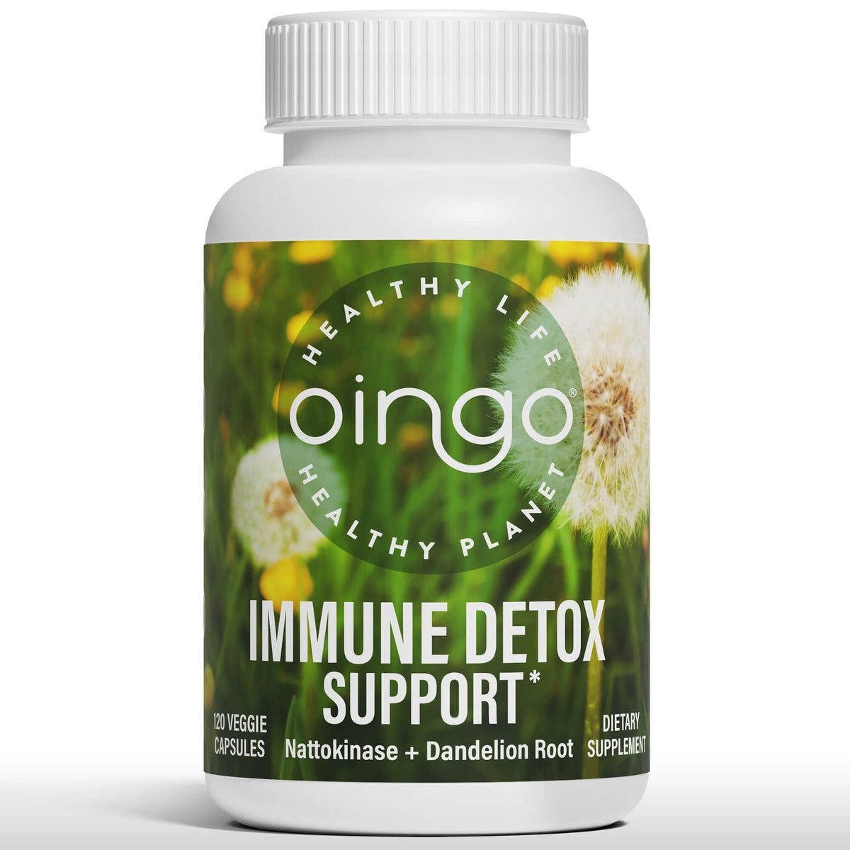 Oingo Immune Detox bottle and capsules for daily immune support.