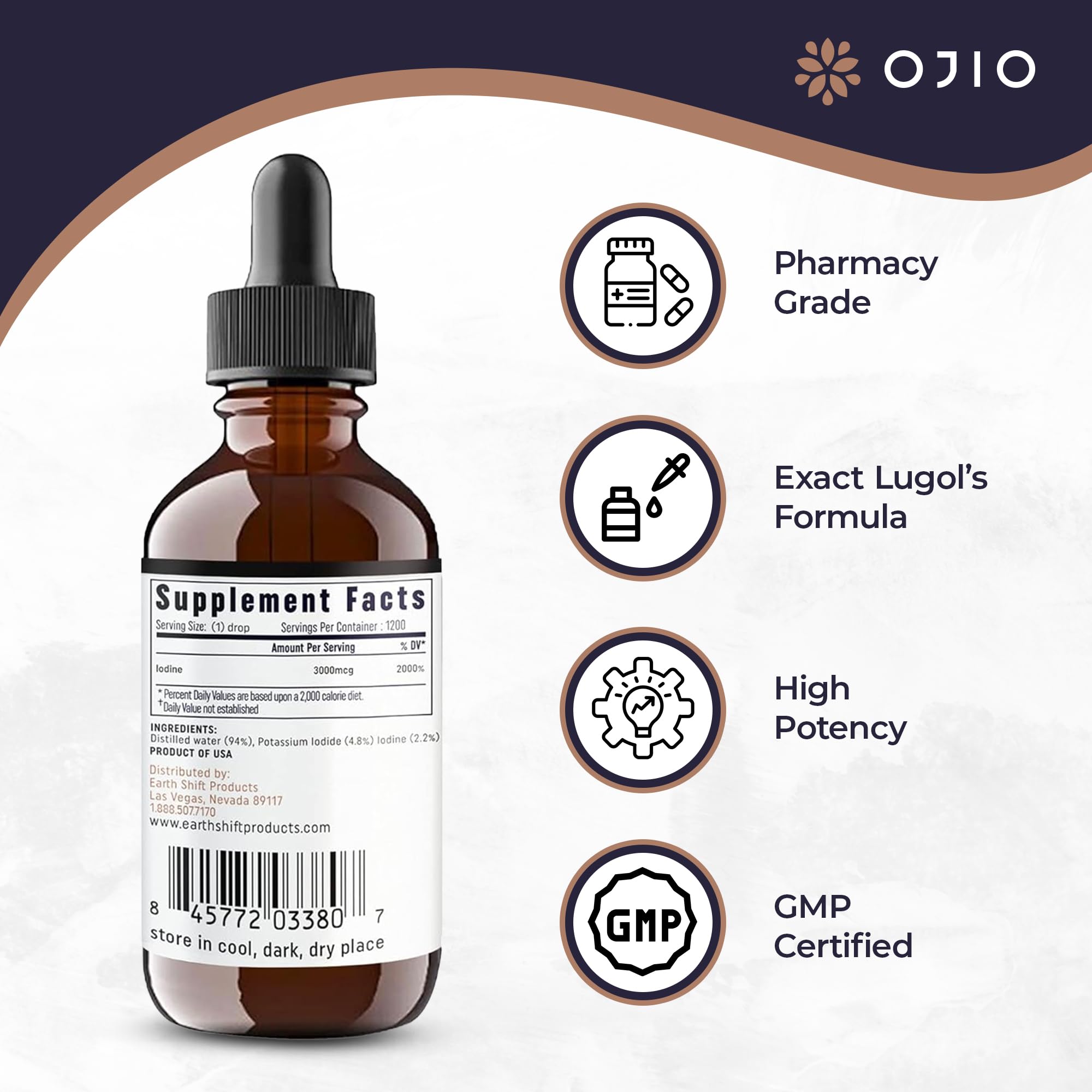 ojio lugol's iodine 2% amber liquid in bottle