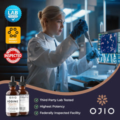Ojio Lugols iodine drops mixed into a glass to show beverage compatibility