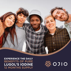ojio lugol's iodine label with ingredients and notes