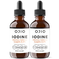 Ojio Lugols Iodine Solution bottle shows high potency liquid for easy dosing and absorption