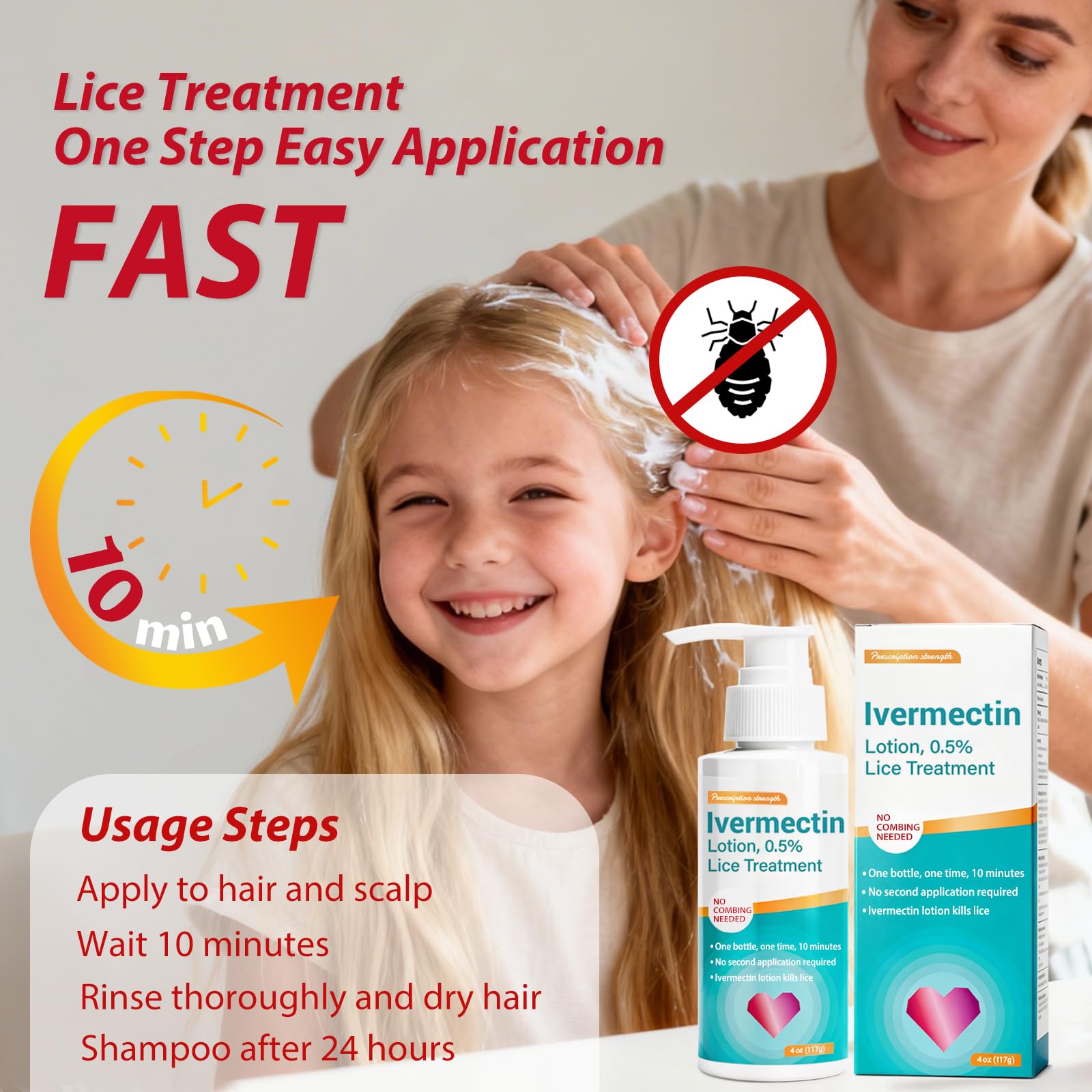 Hair is dry before applying OKARZY lice lotion