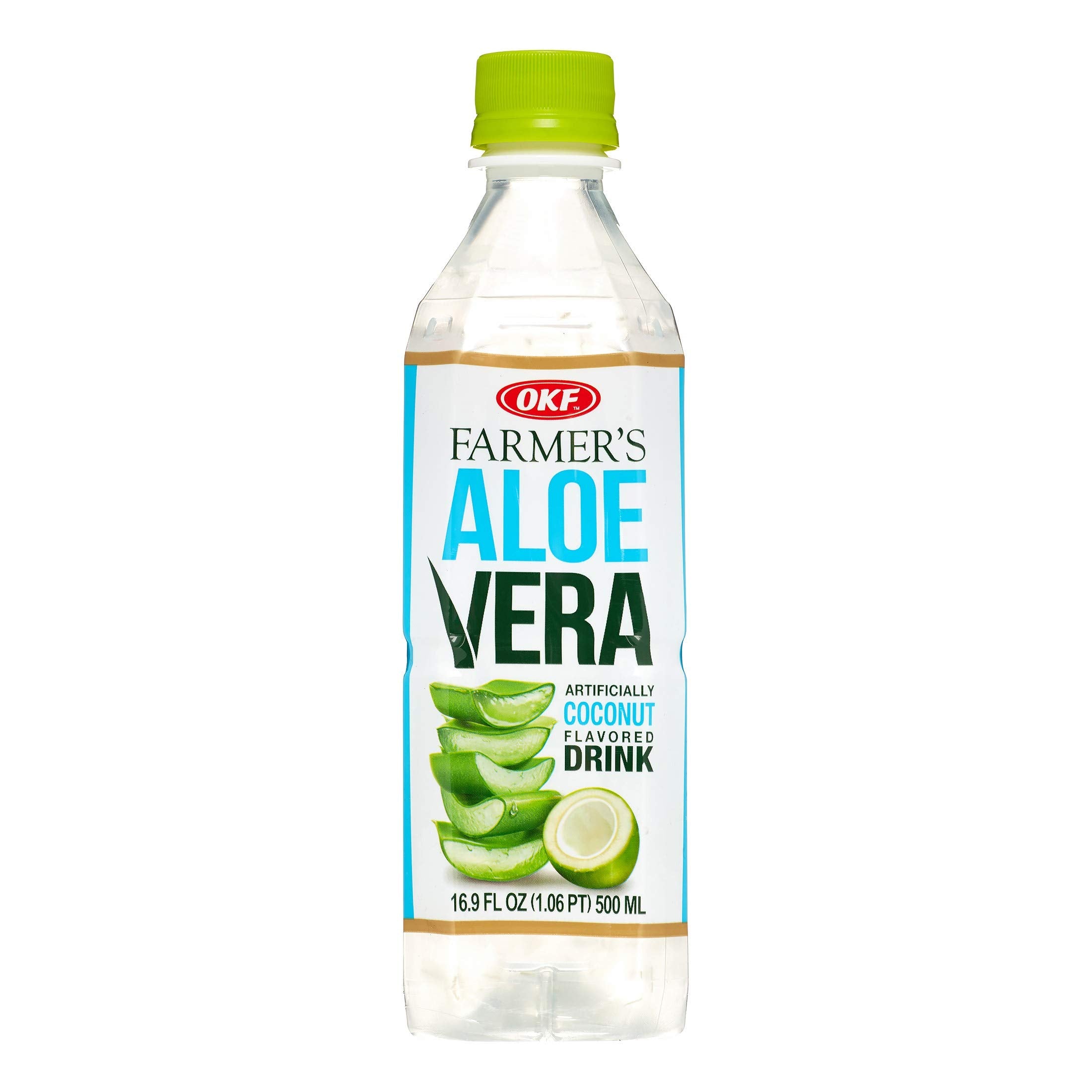 OKF Farmers Aloe Vera Drink Coco bottle front view with inviting pulp and color