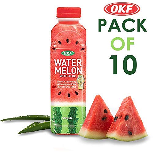OKF Watermelon Aloe Vera Drink glass refresh showing vibrant color.