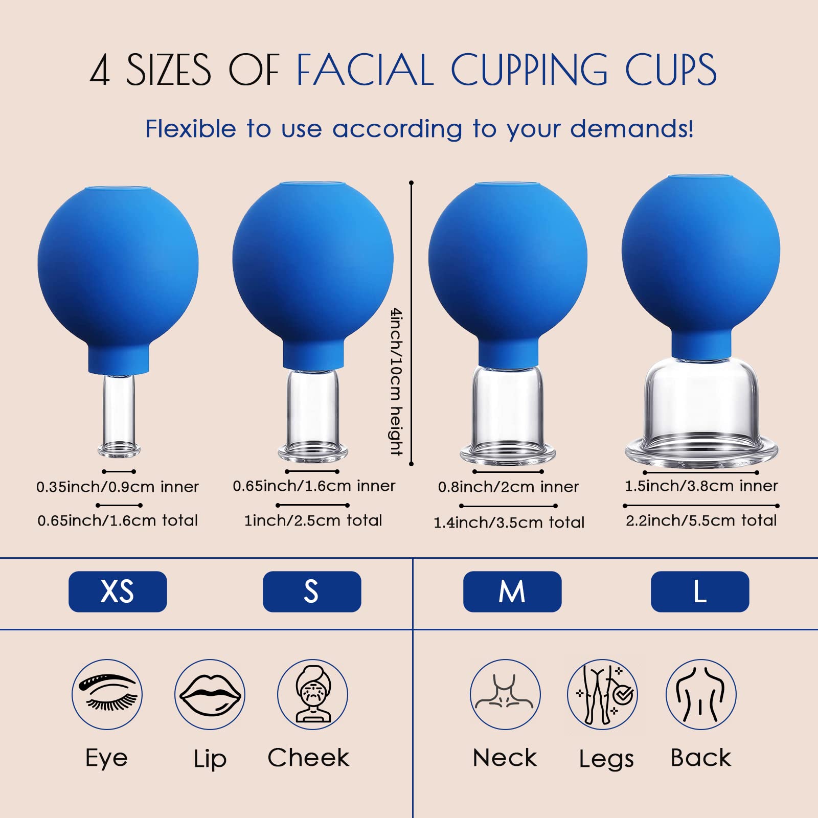 okmaba face cupping cups XS to L sizes for targeted facial lift
