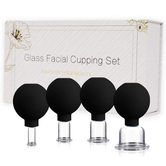 okmaba glass facial cupping set with four cups for at-home anti-aging routines.