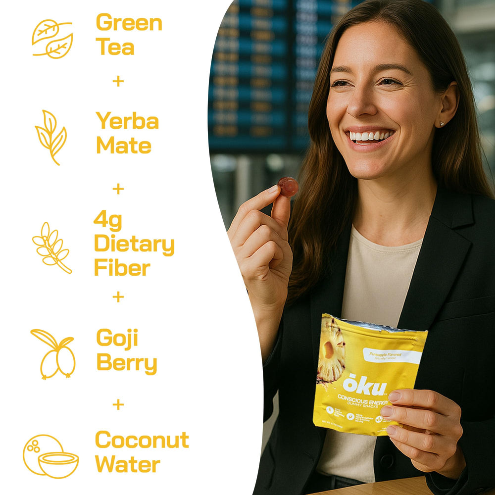 ōku Energy Chews coconut water electrolytes support hydration.