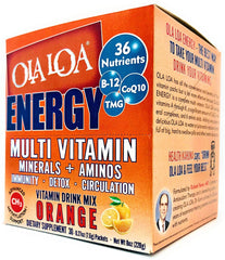 Ola Loa Energy Orange packaging on shelf, convenient 30 packets.