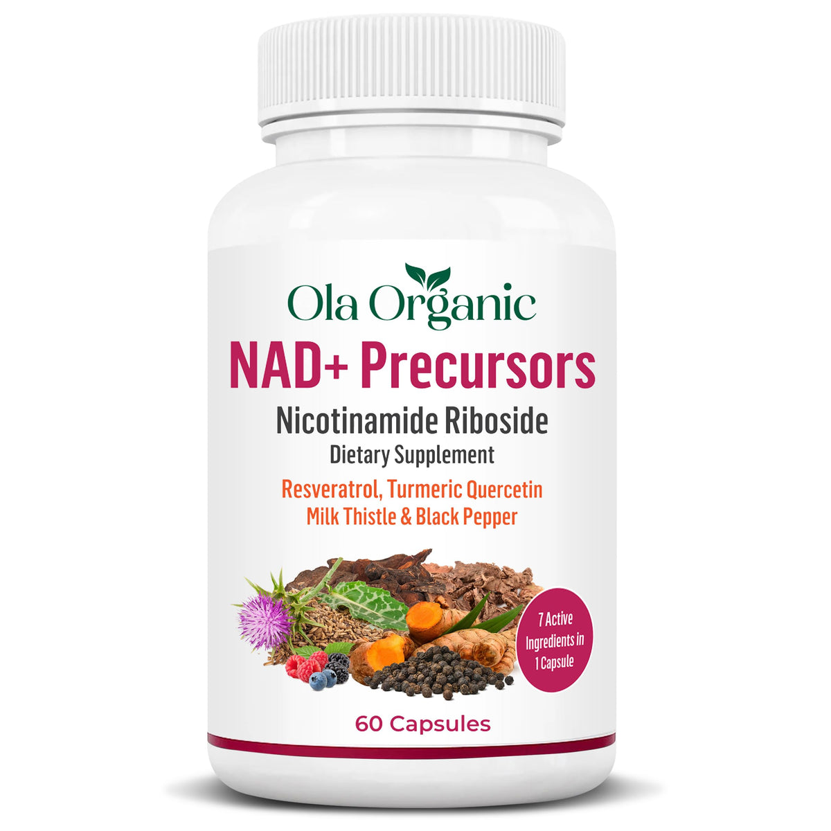 Ola Organic NAD+ Plus bottle highlights NR-based energy support