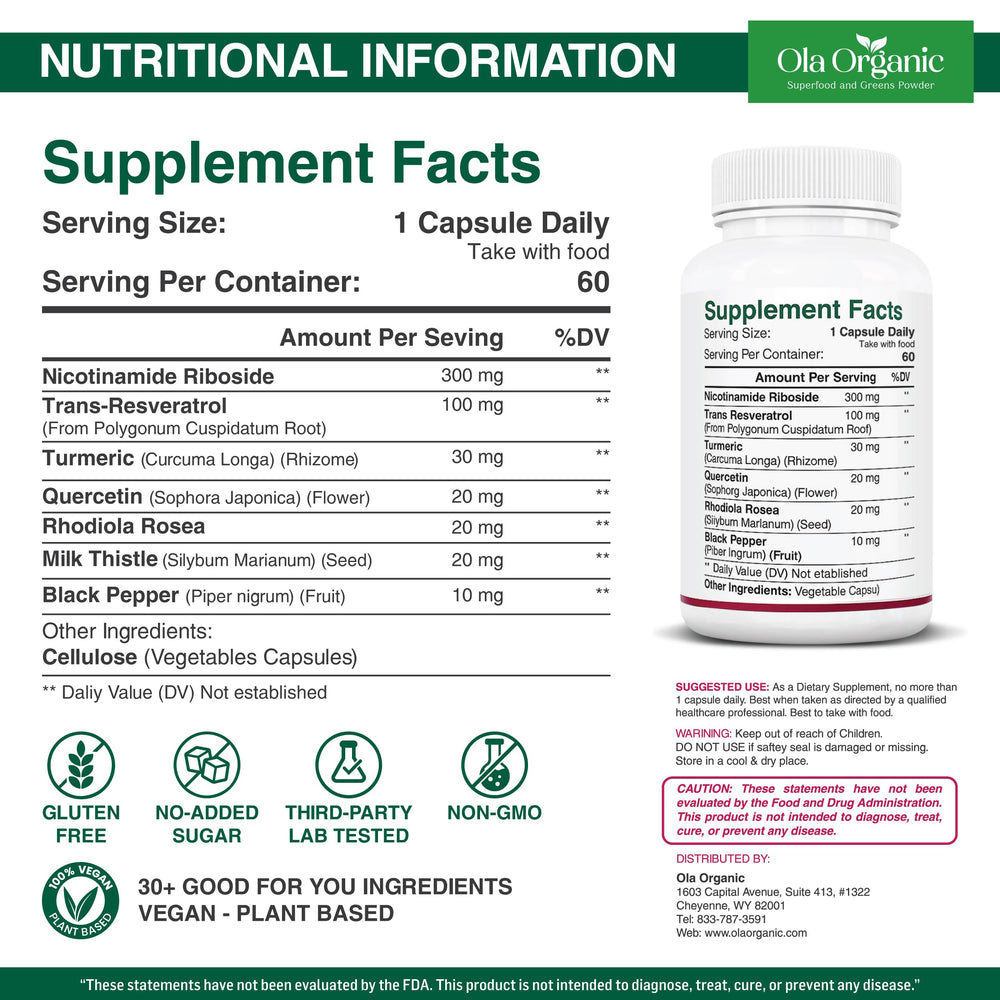 Ola Organic NAD+ Plus capsules show plant-based energy support