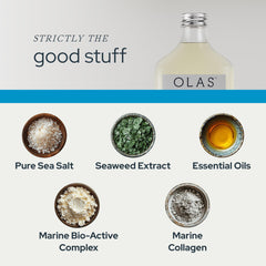 Olas essential oils and sea salt scene delivering minty freshness and natural cleansing.