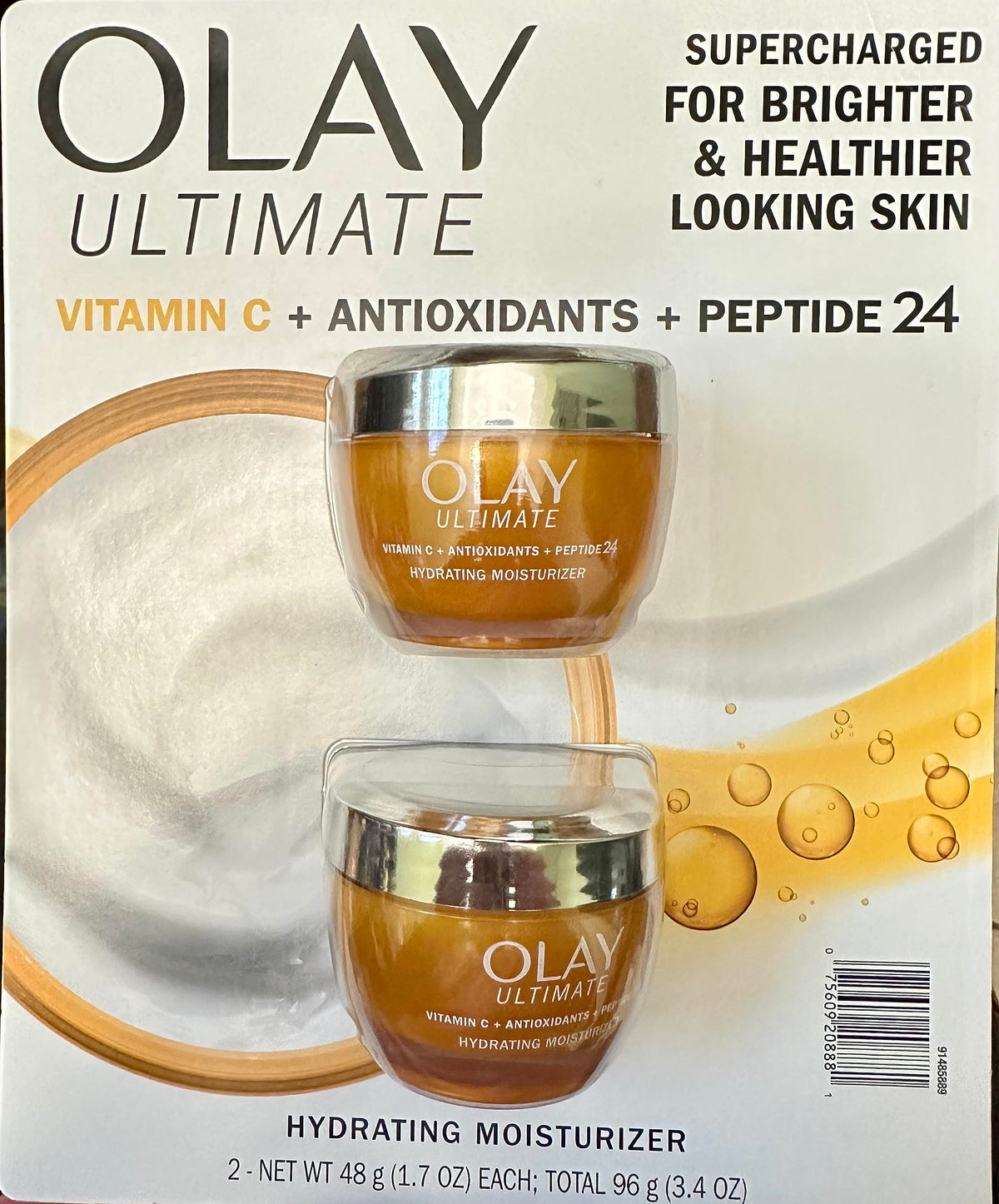 Two-pack Olay Ultimate Vitamin C bottle front with brightening potential.