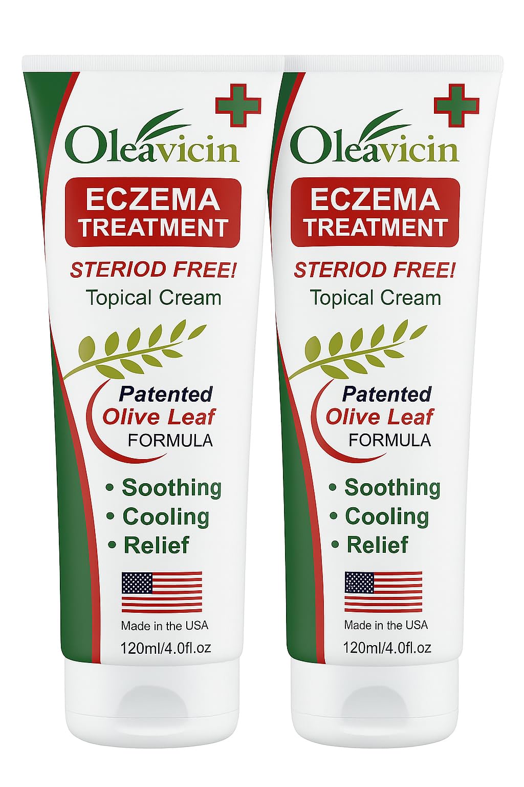 Oleavicin eczema cream 2-pack packshot shows quick absorption and non-greasy hydration.