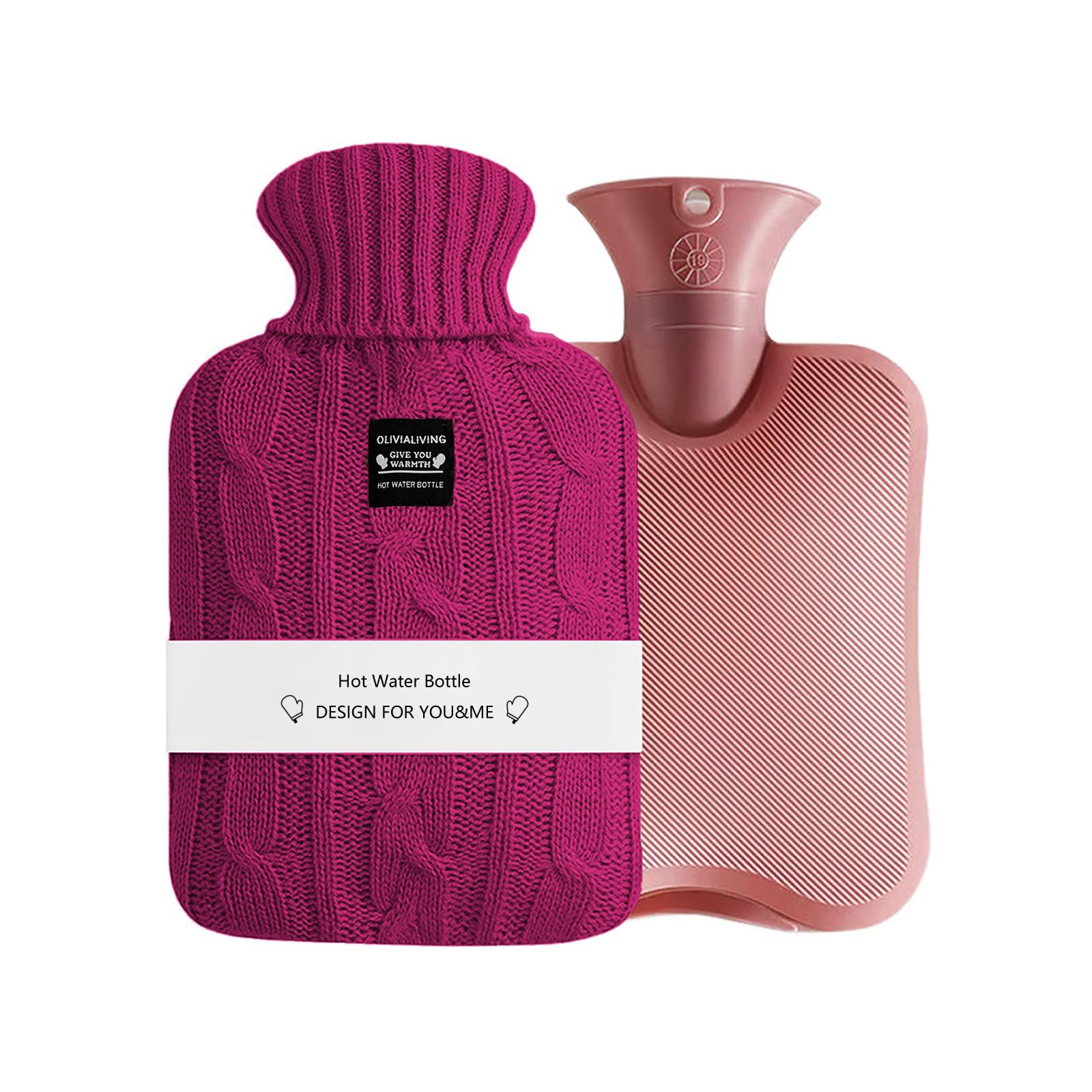 OliviaLiving hot water bottle 2L ready for cozy heat therapy after a long day.