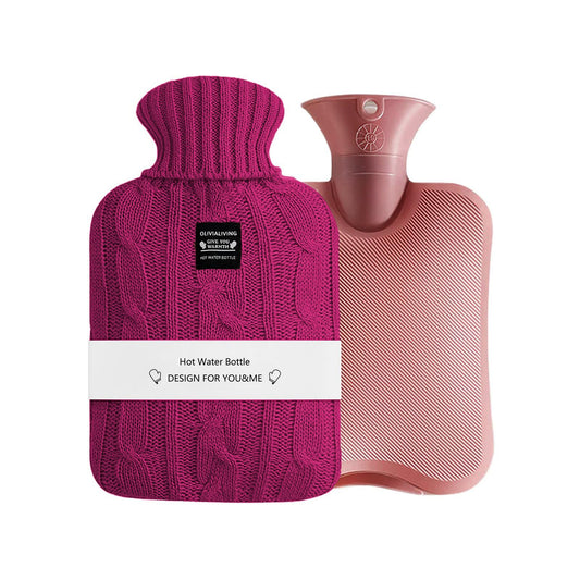 OliviaLiving hot water bottle 2L ready for cozy heat therapy after a long day.