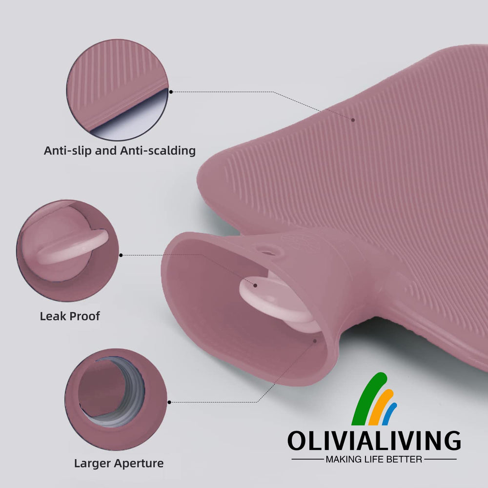 OliviaLiving knitted cover on hot water bottle adds skin protection and style.