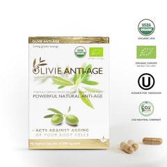 OLIVIE hydroxytyrosol-rich formula bottle close-up highlights potent polyphenols.