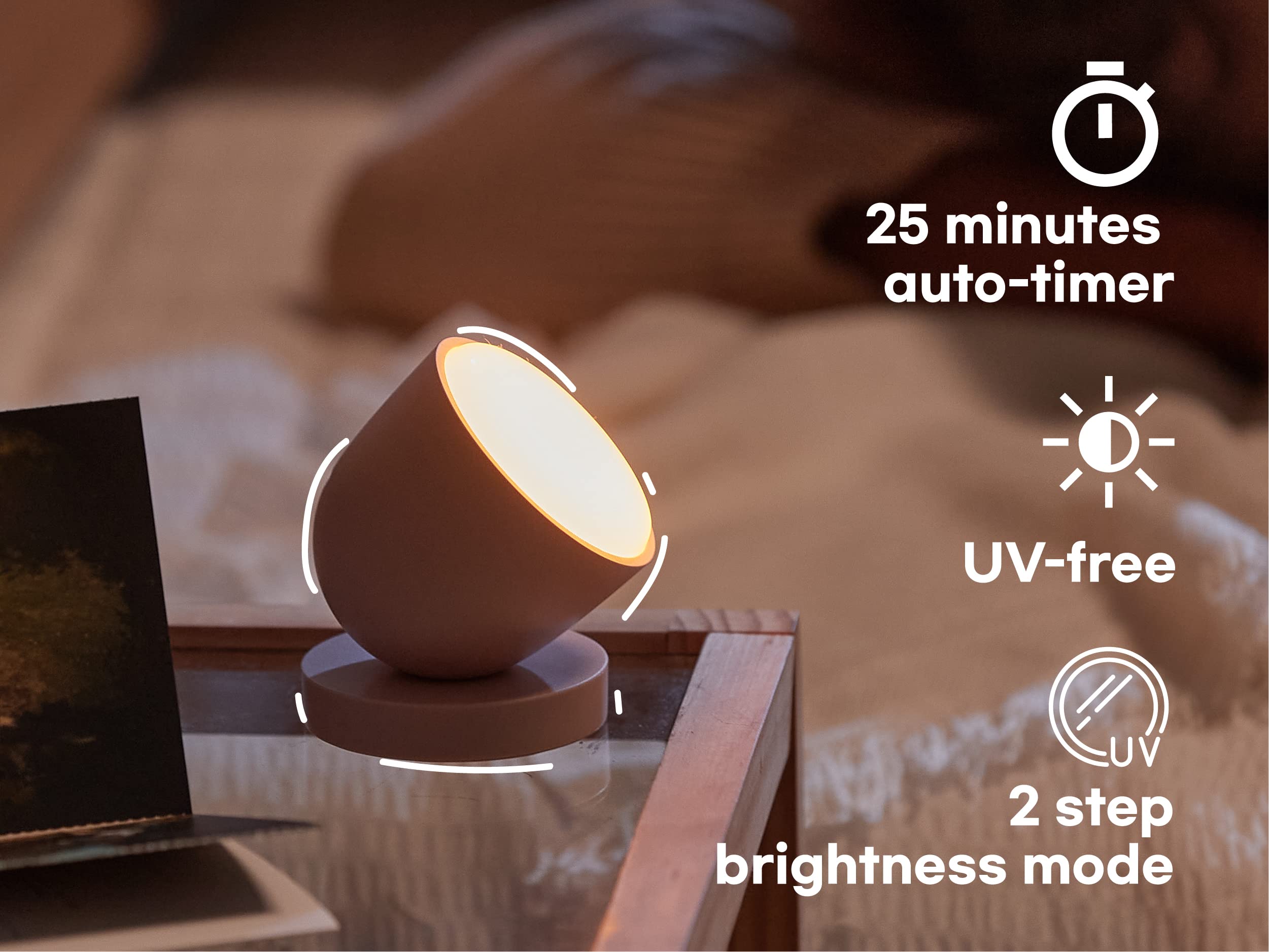 Olly Light Therapy Lamp 25-minute timer with two brightness levels