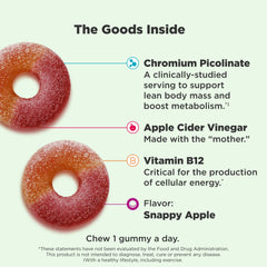 Closeup of crisp apple gummies from OLLY Metabolism Gummy Rings for daily use