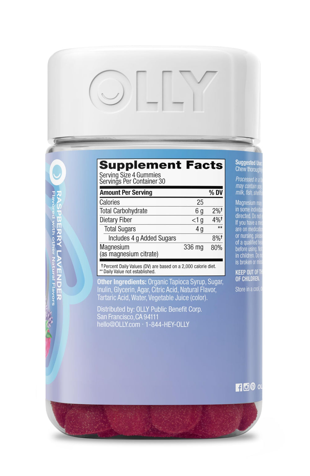 OLLY Relaxing Magnesium Gummies bottle shows 120 count for a month