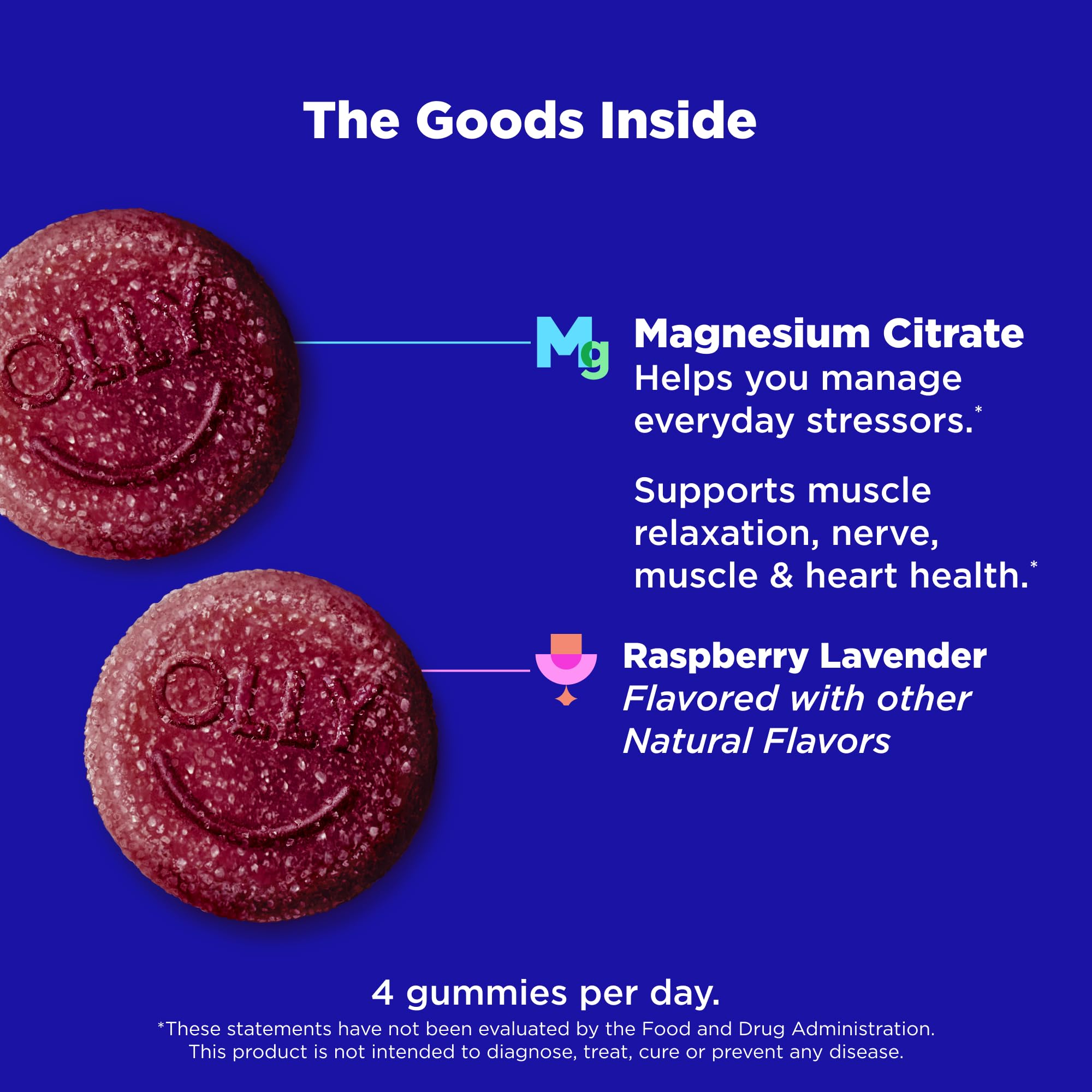 OLLY Relaxing Magnesium Gummies Raspberry Lavender flavor close-up