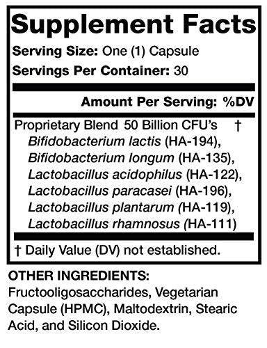 Olympian Labs capsules close-up highlighting 50 billion cultures for gut health