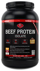 Olympian Labs Beef Protein Isolate bottle with 24g protein per serving
